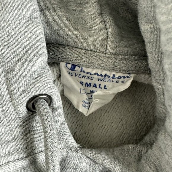 Champion Reverse Weave Double Sided Graphic Pullover Hoodie Sweatshirt Red Gray - Picture 11 of 13